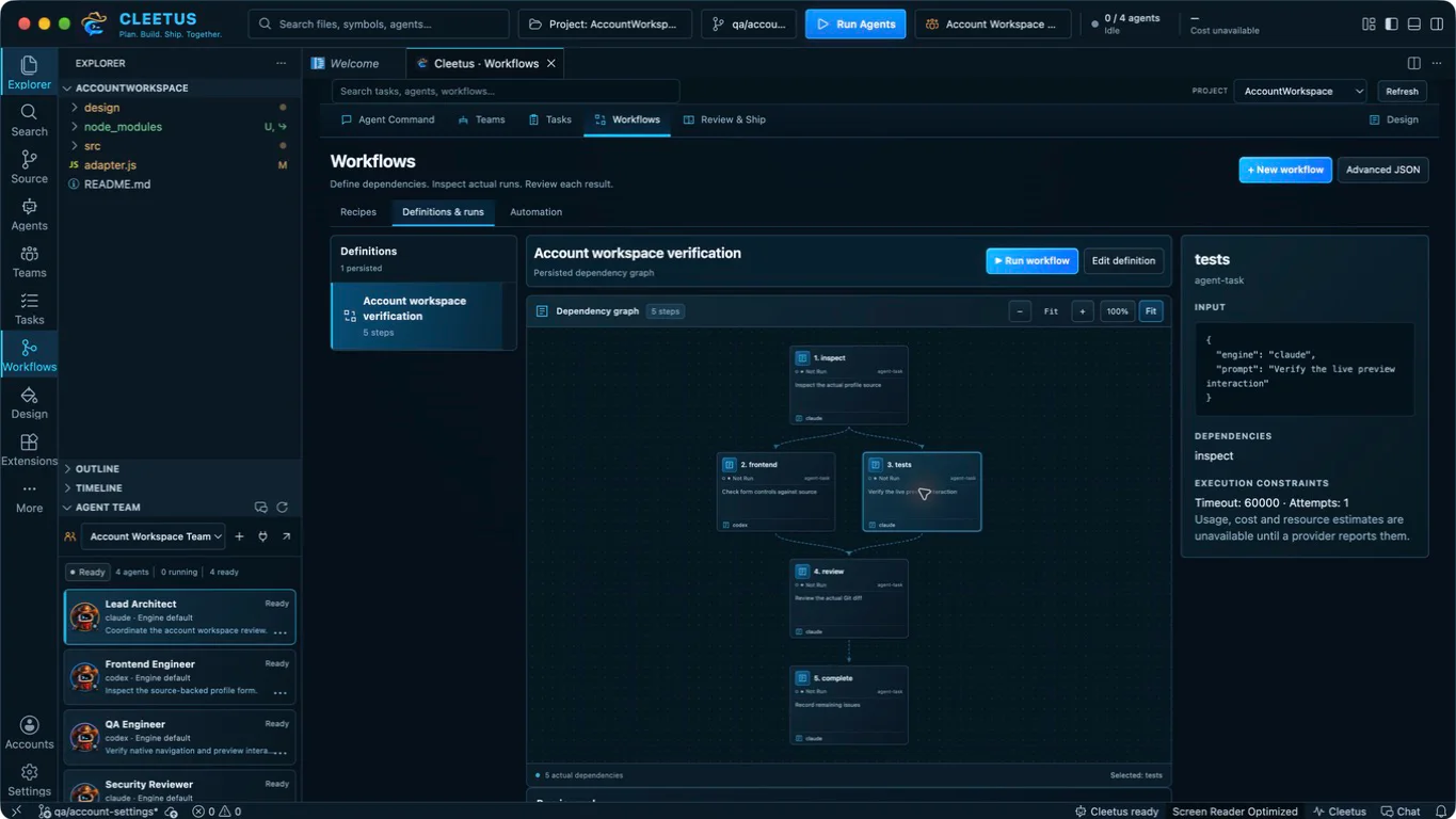 Native saved workflow definition on its pan and zoom canvas