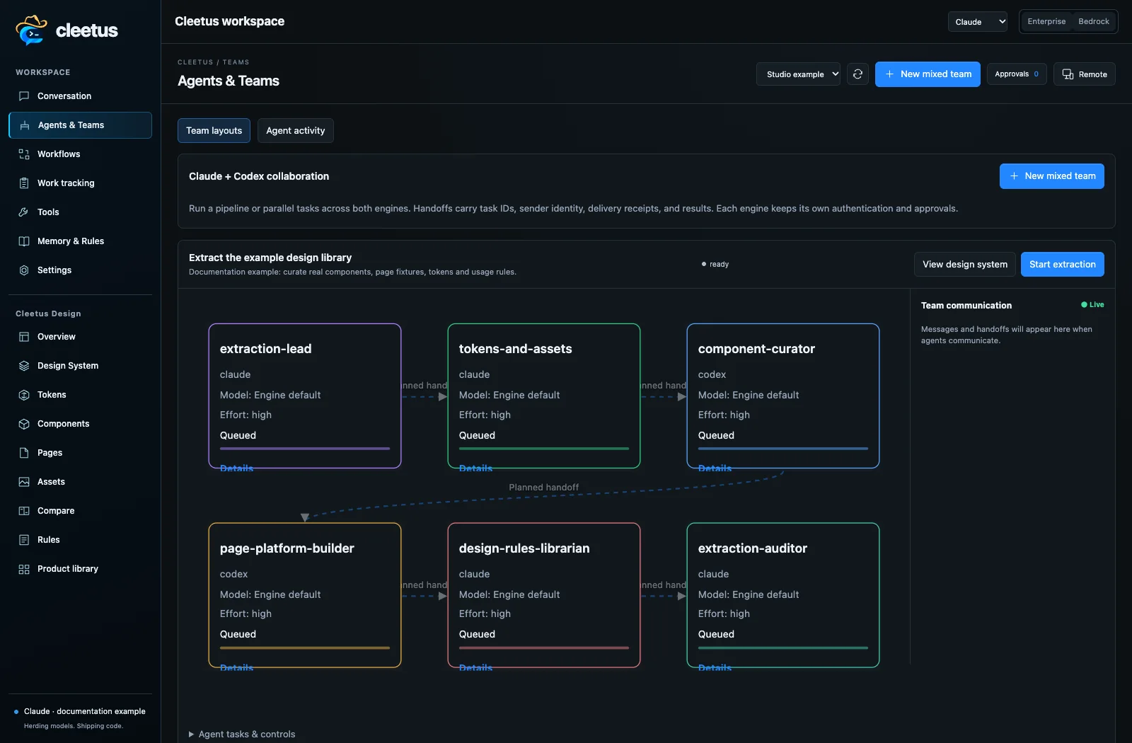 Current team layout and communication panel