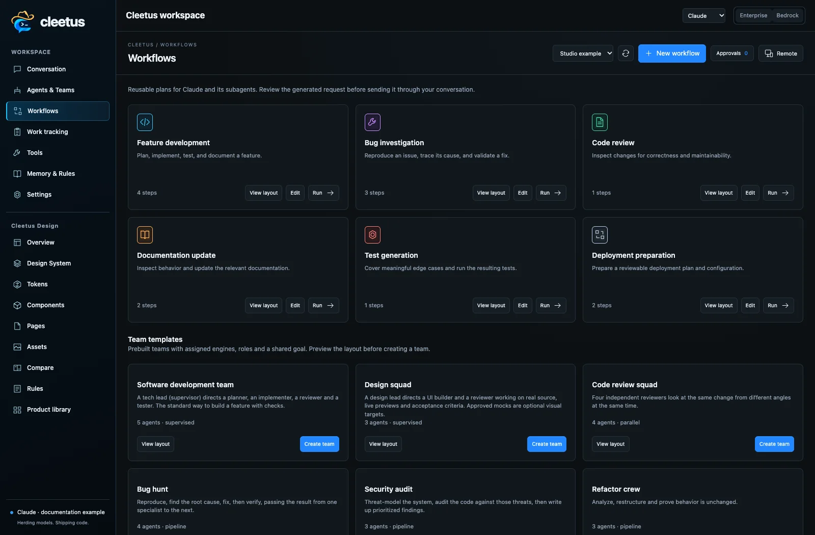Current workflow and team-template catalog
